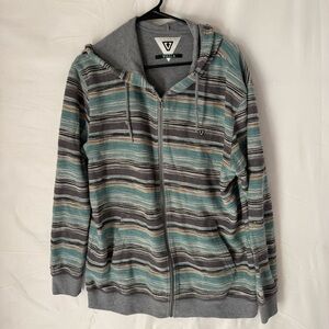 Vissla Hoodie Sweatshirt Full Zip Gray Blue Stripe Long Sleeve Men's X-Large